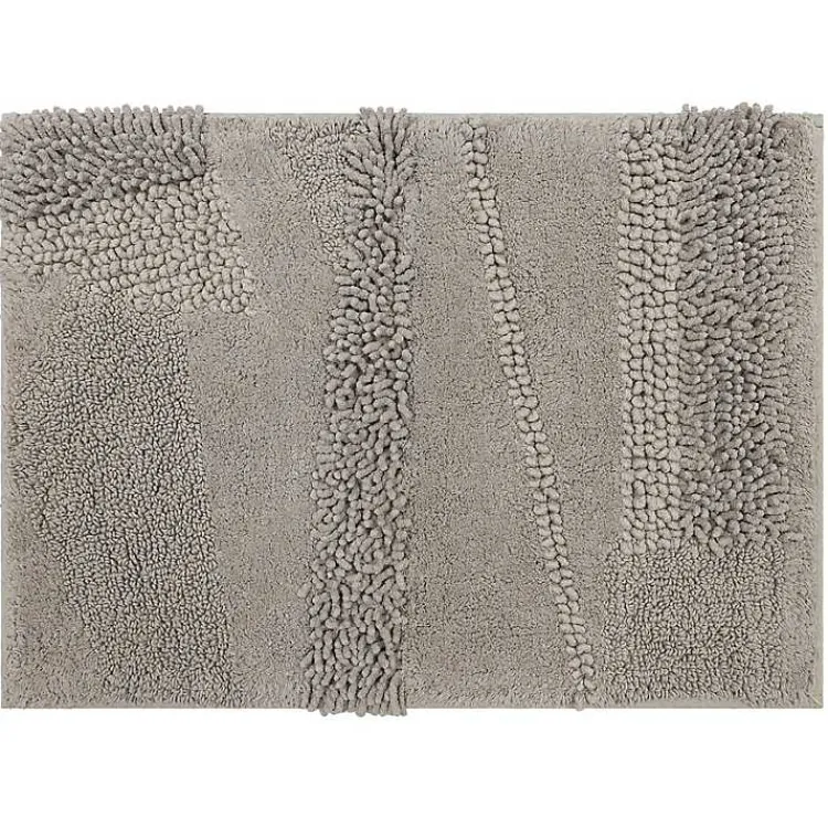 Bathroom Rugs-Kirklands Home Asymmetrical Cotton Bath Mat, 34 in. Gray