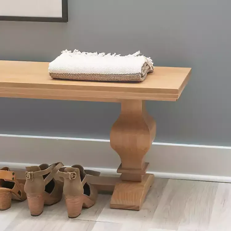 Benches & Ottomans-Kirklands Home Natural Pine Wood Knotted Column Bench Tan