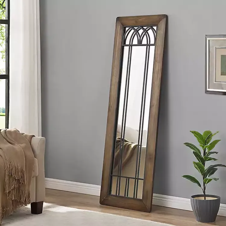 Decorative Mirrors-Kirklands Home Brown Larissa Arched Window Leaning Mirror