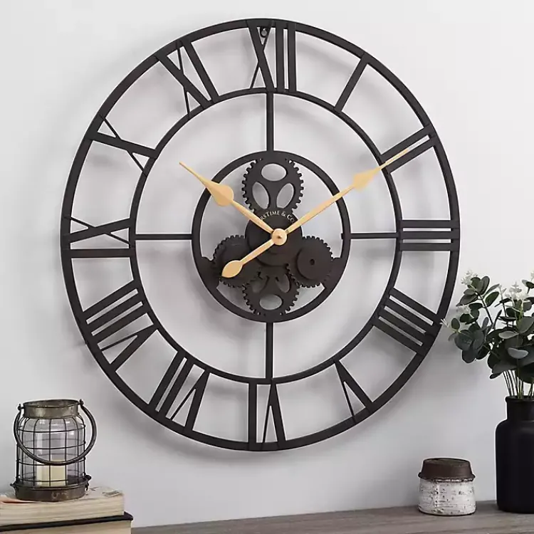 Clocks-Kirklands Home Dark Brown Rutherford Gears Wall Clock
