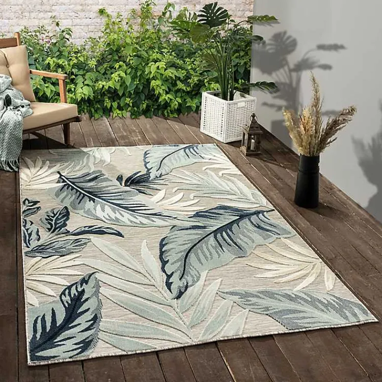 Outdoor Rugs-Kirklands Home Ferns and Palms Indoor/Outdoor Area Rug, 5x7