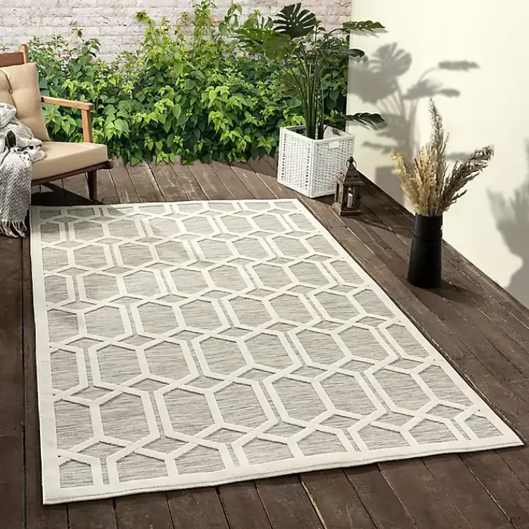 Outdoor Rugs-Kirklands Home Gray Raised Honeycomb Indoor/Outdoor Area Rug, 7x9