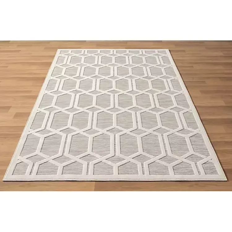Outdoor Rugs-Kirklands Home Gray Raised Honeycomb Indoor/Outdoor Area Rug, 7x9