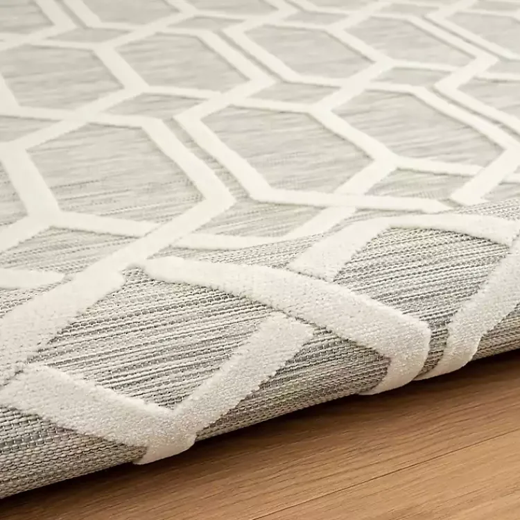 Outdoor Rugs-Kirklands Home Gray Raised Honeycomb Indoor/Outdoor Area Rug, 7x9