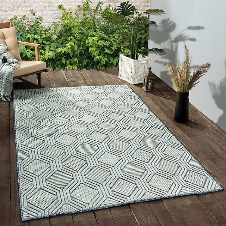 Outdoor Rugs-Kirklands Home Smoky Blue Geometric Indoor/Outdoor Area Rug, 5x7