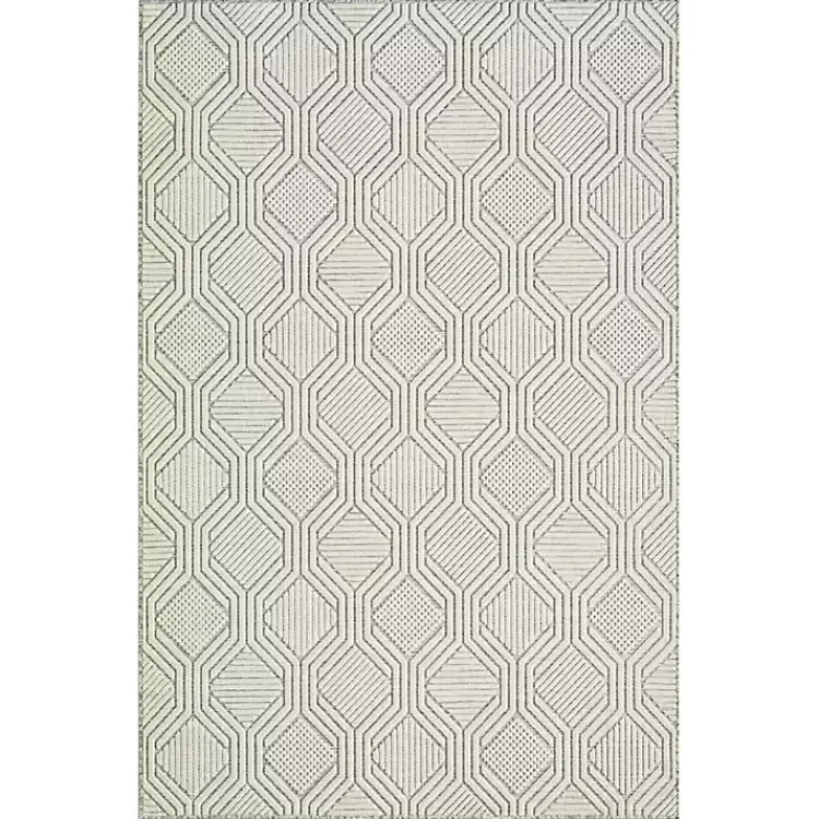Outdoor Rugs-Kirklands Home Cream and Blue Geo Indoor/Outdoor Area Rug, 7x9