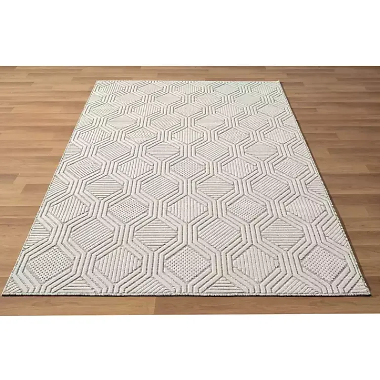 Outdoor Rugs-Kirklands Home Cream and Blue Geo Indoor/Outdoor Area Rug, 7x9