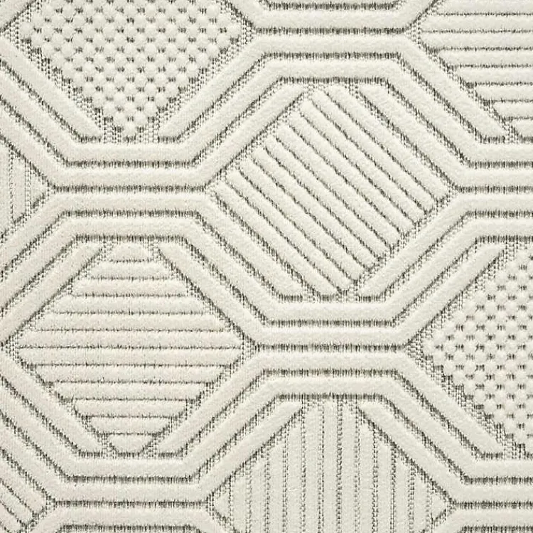 Outdoor Rugs-Kirklands Home Cream and Blue Geo Indoor/Outdoor Area Rug, 7x9