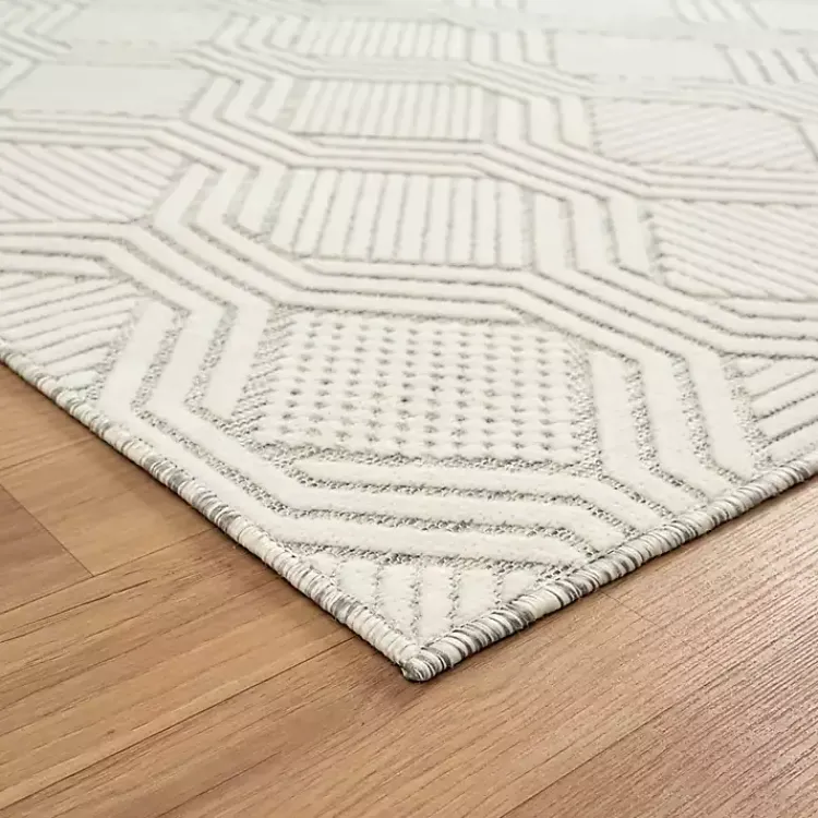 Outdoor Rugs-Kirklands Home Cream and Blue Geo Indoor/Outdoor Area Rug, 7x9