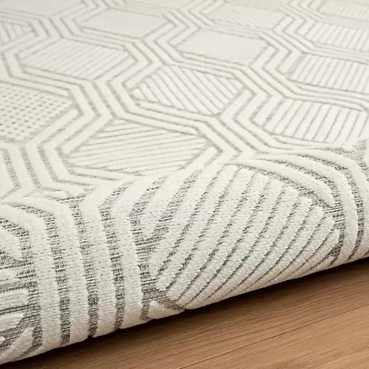 Outdoor Rugs-Kirklands Home Cream and Blue Geo Indoor/Outdoor Area Rug, 7x9