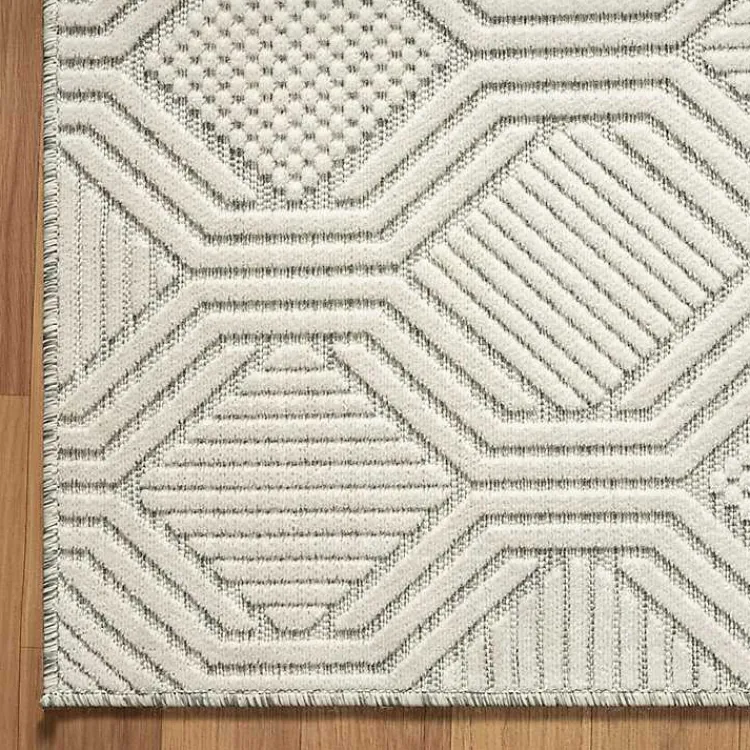 Outdoor Rugs-Kirklands Home Cream and Blue Geo Indoor/Outdoor Area Rug, 7x9