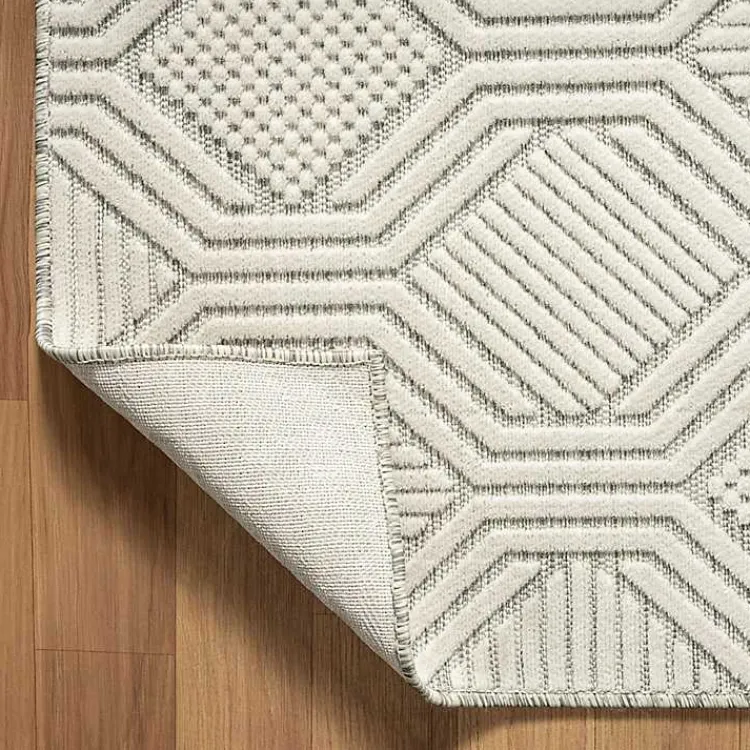 Outdoor Rugs-Kirklands Home Cream and Blue Geo Indoor/Outdoor Area Rug, 7x9