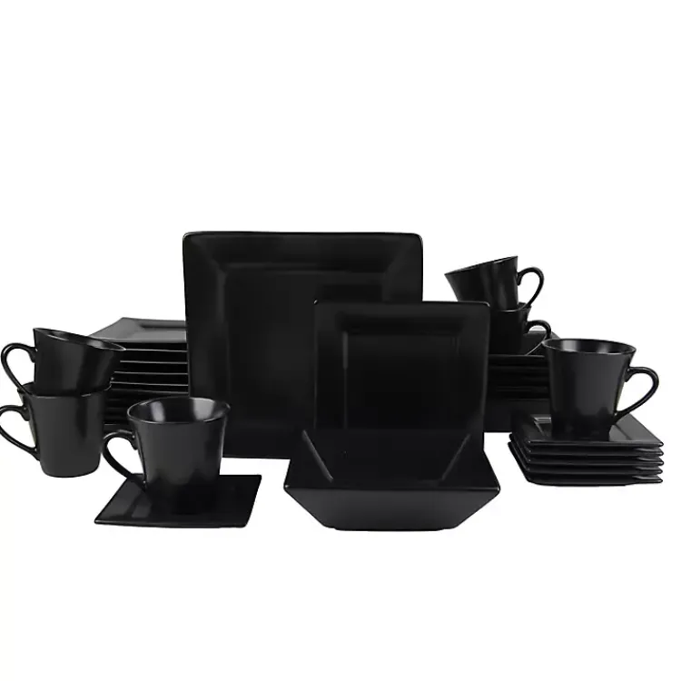 Dinnerware-Kirklands Home Midnight Squared 30-pc. Dinnerware Set Black
