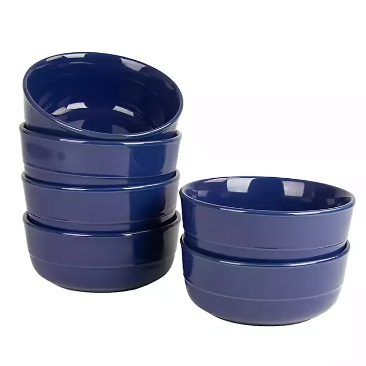 Dinnerware-Kirklands Home Cobalt Linear Cereal Bowls, Set of 6 Blue
