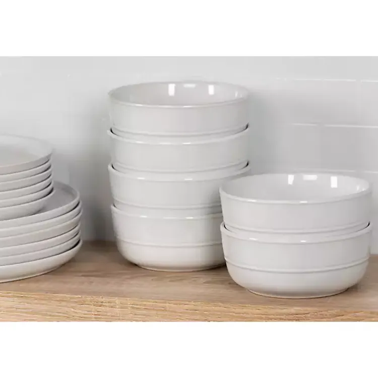 Dinnerware-Kirklands Home Linear Cereal Bowls, Set of 6 White