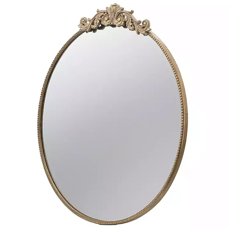 Decorative Mirrors-Kirklands Home Round Antique Floral Scroll Mirror, 39 in. Gold