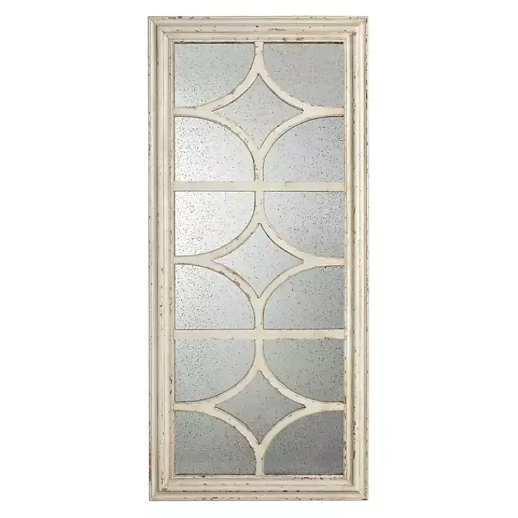 Decorative Mirrors-Kirklands Home Antique Whitewashed Diamond Panel Wall Mirror