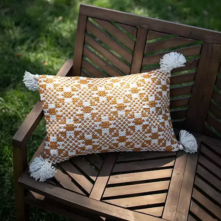 Outdoor Cushions & Pillows-Kirklands Home Rustic Cross Stitch Outdoor Lumbar Pillow