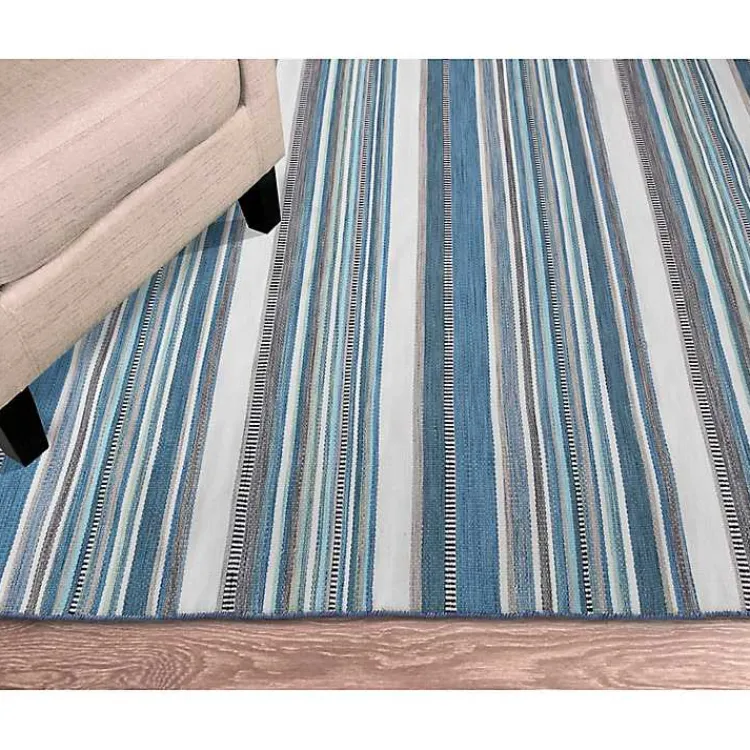 Outdoor Rugs-Kirklands Home Dhurri Stripe Indoor/Outdoor Area Rug, 7x9 Blue