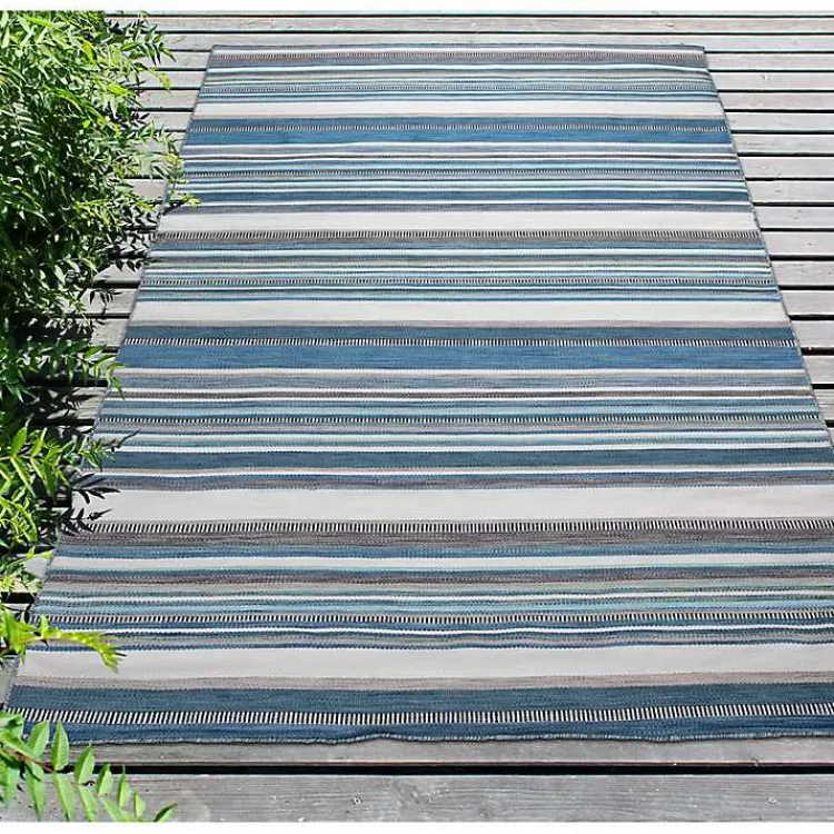 Outdoor Rugs-Kirklands Home Dhurri Stripe Indoor/Outdoor Area Rug, 7x9 Blue