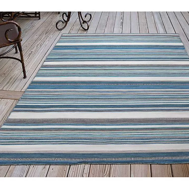 Outdoor Rugs-Kirklands Home Dhurri Stripe Indoor/Outdoor Area Rug, 7x9 Blue