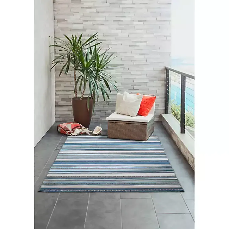 Outdoor Rugs-Kirklands Home Dhurri Stripe Indoor/Outdoor Area Rug, 7x9 Blue