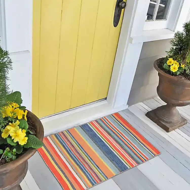 Outdoor Rugs-Kirklands Home Multi Dhurri Stripe Indoor/Outdoor Scatter Rug