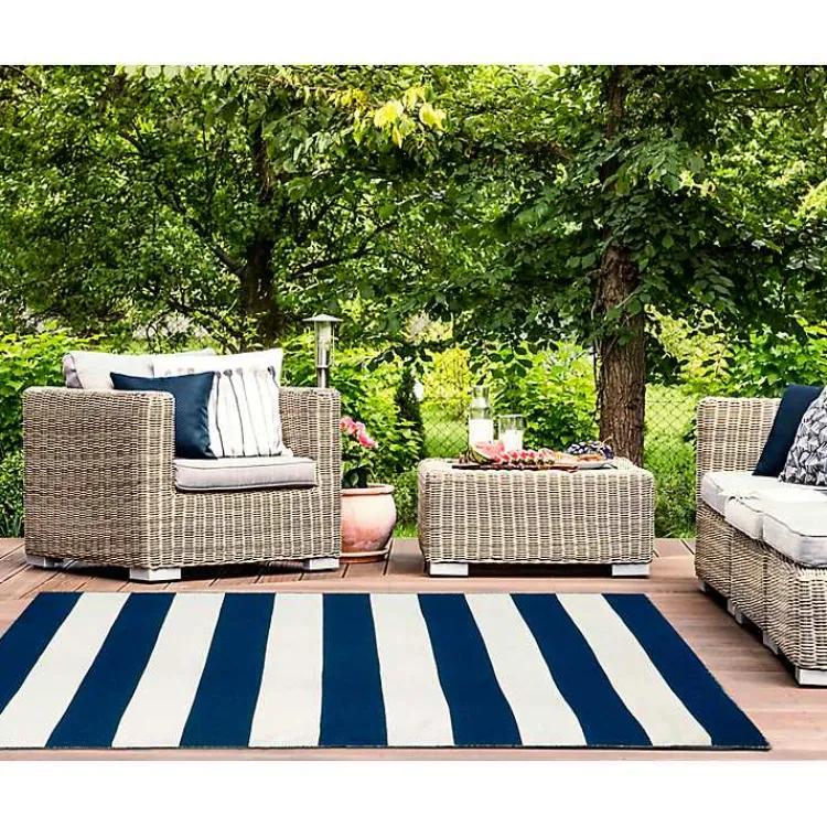 Outdoor Rugs-Kirklands Home Navy Cabana Stripe Indoor/Outdoor Area Rug, 3x5
