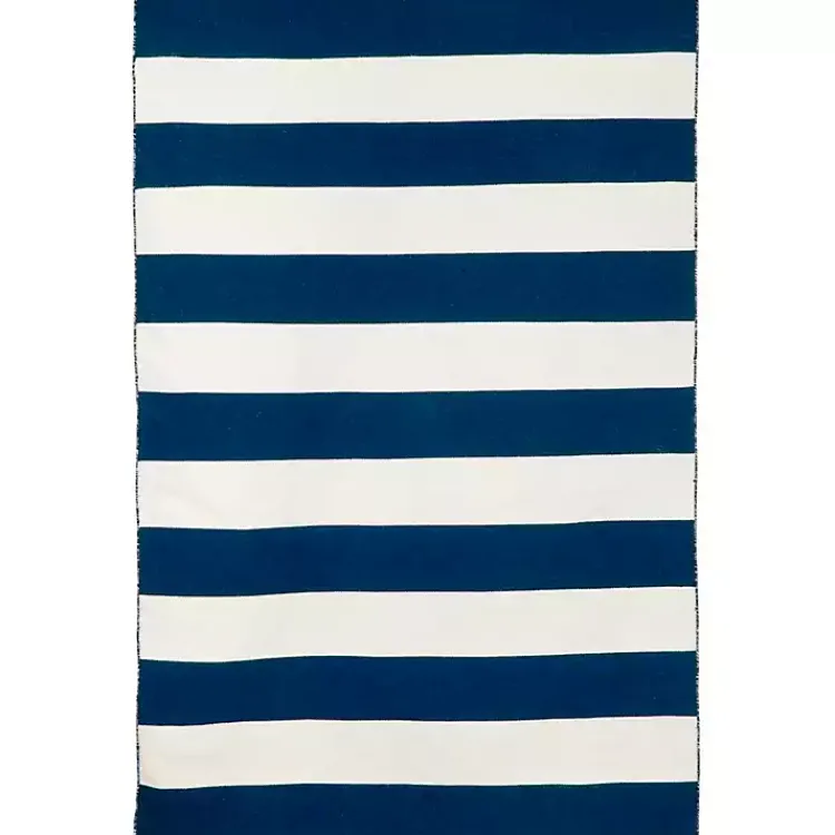 Outdoor Rugs-Kirklands Home Navy Cabana Stripe Indoor/Outdoor Area Rug, 5x7