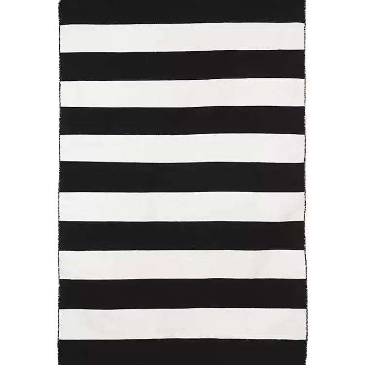 Outdoor Rugs-Kirklands Home Black Cabana Stripe Indoor/Outdoor Area Rug, 5x7