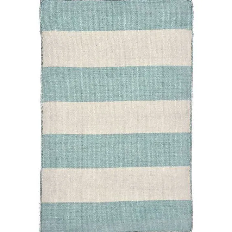 Outdoor Rugs-Kirklands Home Blue Cabana Stripe Indoor/Outdoor Scatter Rug