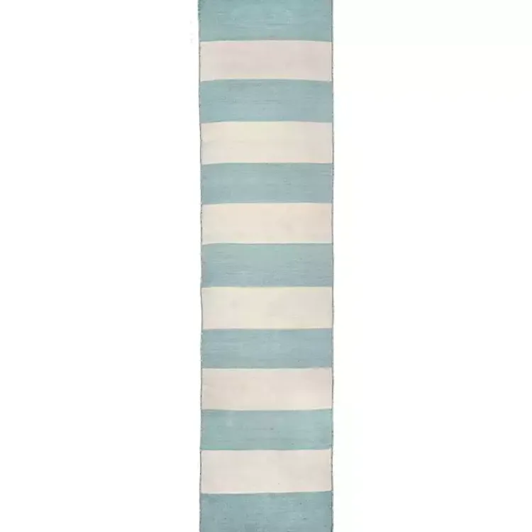 Outdoor Rugs-Kirklands Home Blue Cabana Stripe Indoor/Outdoor Runner, 2x8