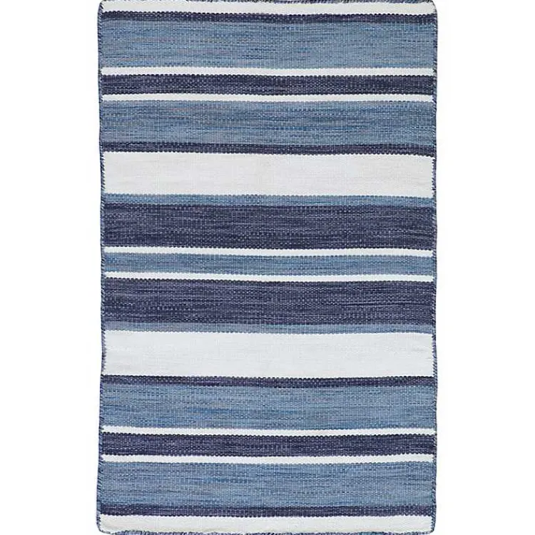 Outdoor Rugs-Kirklands Home Blue Shades Striped Indoor/Outdoor Scatter Rug