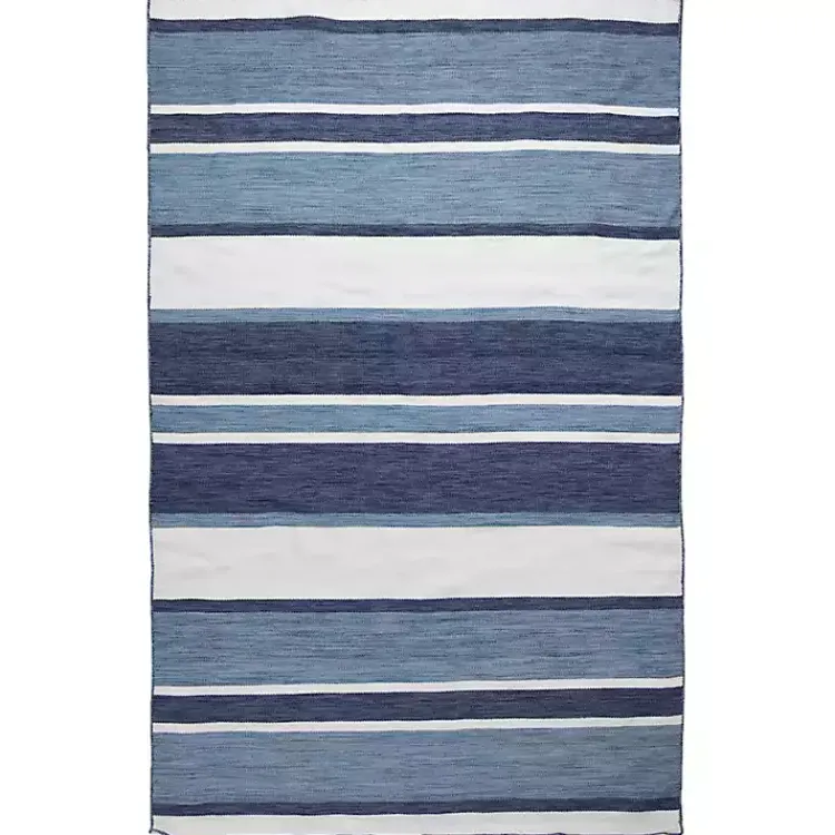 Outdoor Rugs-Kirklands Home Blue Shades Striped Indoor/Outdoor Area Rug, 5x7
