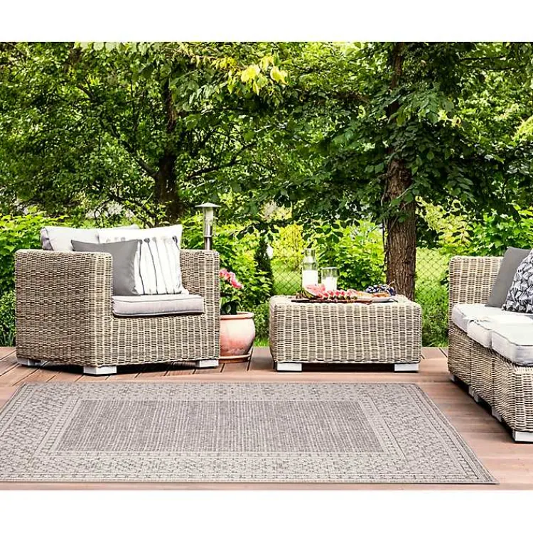 Outdoor Rugs-Kirklands Home Leopard Border Outdoor Area Rug, 5x7 Gray