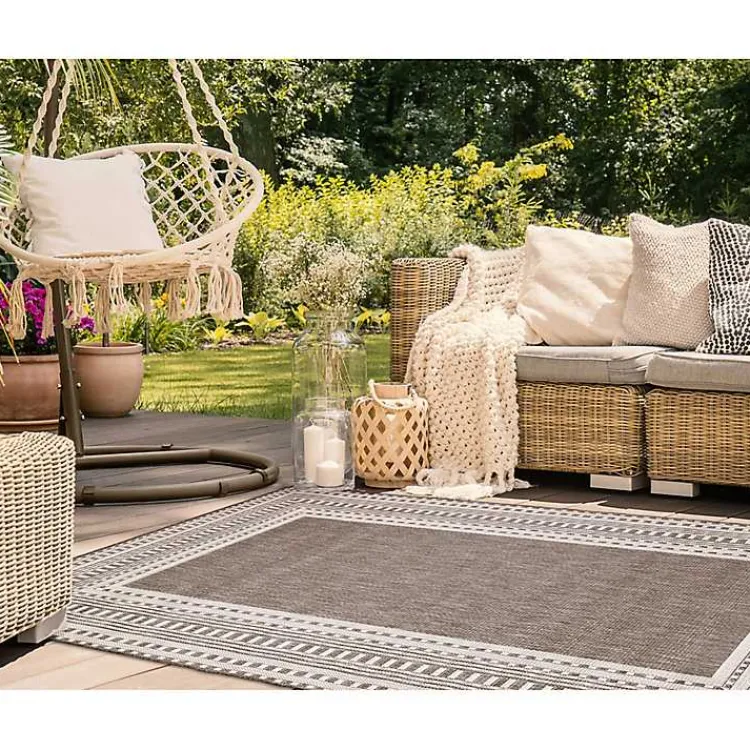 Outdoor Rugs-Kirklands Home Natural Linear Macy Indoor/Outdoor Area Rug, 7x9 Brown