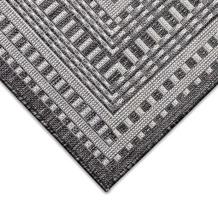 Outdoor Rugs-Kirklands Home Charcoal Linear Macy Indoor/Outdoor Area Rug, 6x9 Black