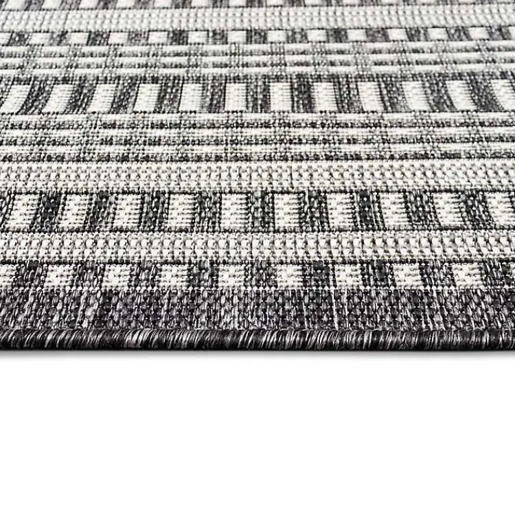 Outdoor Rugs-Kirklands Home Charcoal Linear Macy Indoor/Outdoor Area Rug, 6x9 Black