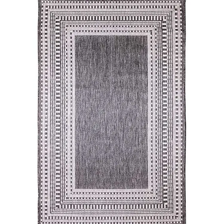 Outdoor Rugs-Kirklands Home Charcoal Linear Macy Indoor/Outdoor Area Rug, 7x9 Black