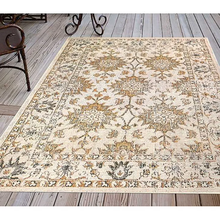 Outdoor Rugs-Kirklands Home Irene Yellow Daffodil Outdoor Area Rug, 4x7