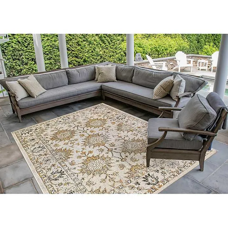 Outdoor Rugs-Kirklands Home Irene Yellow Daffodil Outdoor Area Rug, 6x9