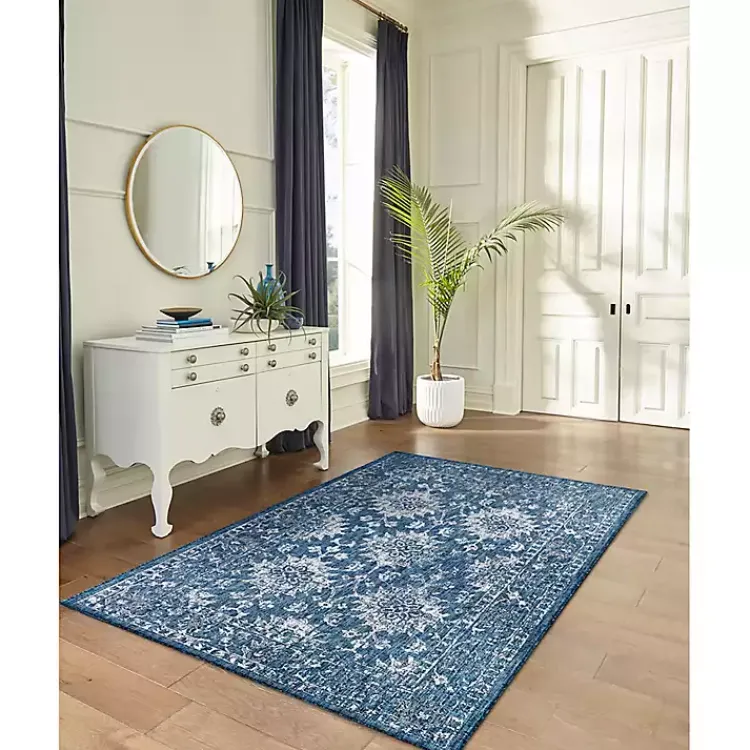 Outdoor Rugs-Kirklands Home Navy Botanical Hannah Indoor/Outdoor Rug, 6x9 Blue