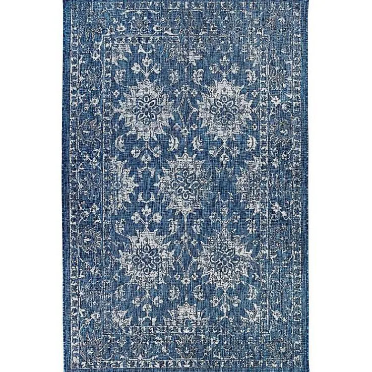 Outdoor Rugs-Kirklands Home Navy Botanical Hannah Indoor/Outdoor Rug, 7x9 Blue