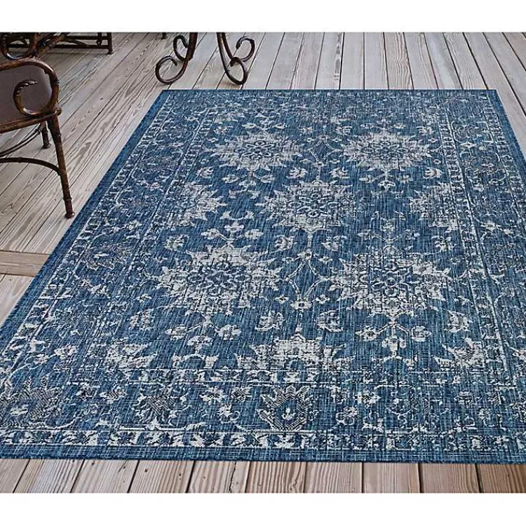 Outdoor Rugs-Kirklands Home Navy Botanical Hannah Indoor/Outdoor Rug, 7x9 Blue