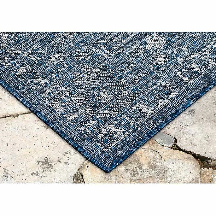 Outdoor Rugs-Kirklands Home Navy Botanical Hannah Indoor/Outdoor Rug, 7x9 Blue