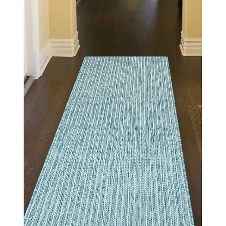 Outdoor Rugs-Kirklands Home Aqua Intertwine Indoor/Outdoor Runner Blue