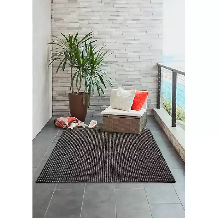 Outdoor Rugs-Kirklands Home Intertwined Santal Outdoor Area Rug, 6x9 Black