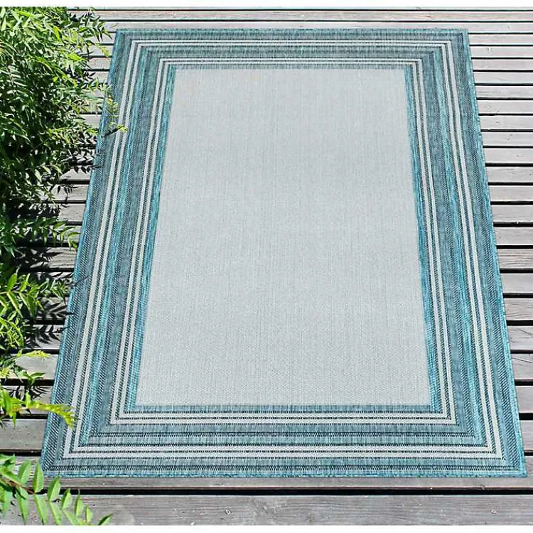 Outdoor Rugs-Kirklands Home Ocean Blue Threaded Frame Outdoor Area Rug, 4x7