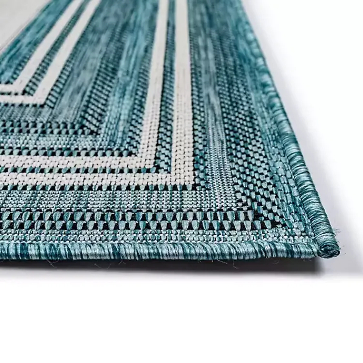 Outdoor Rugs-Kirklands Home Ocean Blue Threaded Frame Outdoor Area Rug, 4x7