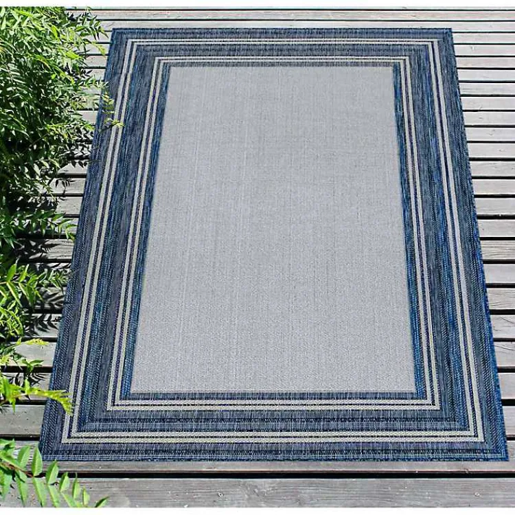 Outdoor Rugs-Kirklands Home Deep Aqua Threaded Frame Outdoor Area Rug, 6x9